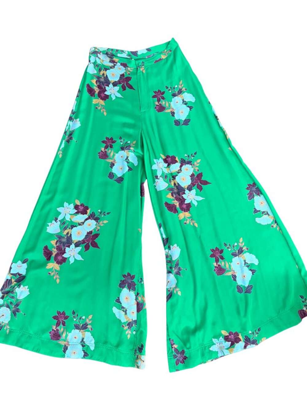 Free People- Green, floral flare pants